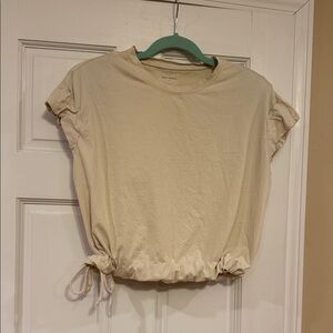 Cozy Earth Beige Drawstring Hem Women's Crop Top M